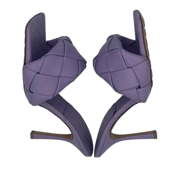 New Bottega Veneta Lido Heeled Leather Square Toe Sandals EU 39/ US 9 Lavender - Picture 6 of 9
